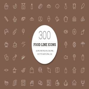 300枚食物主题线条图标 300 Food Line Icons