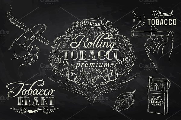 复古烟草黑板粉笔画 Tobacco vintage