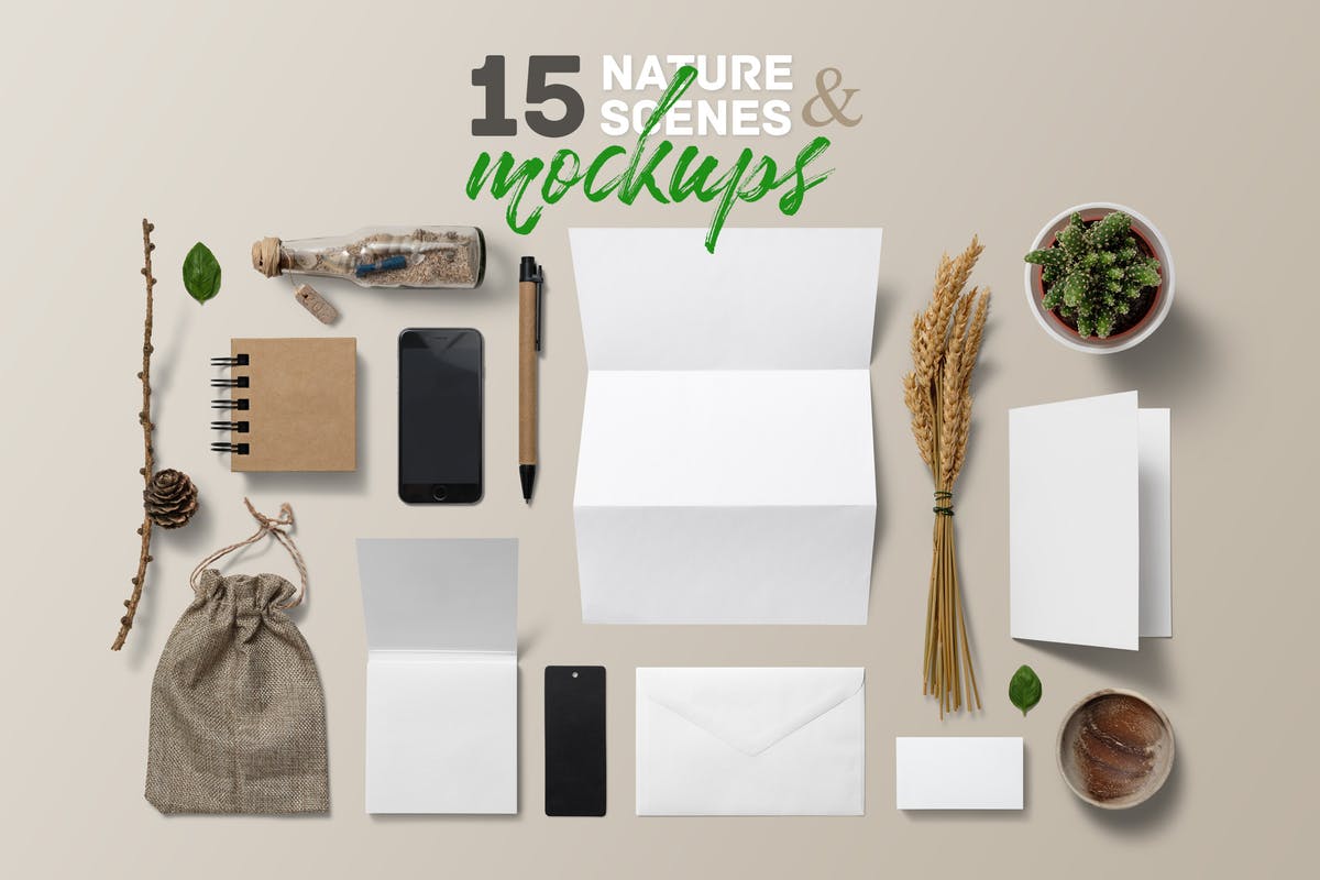 15款绿色植自然景观物件&场景物样机 15 Nature Scenes & Mockups