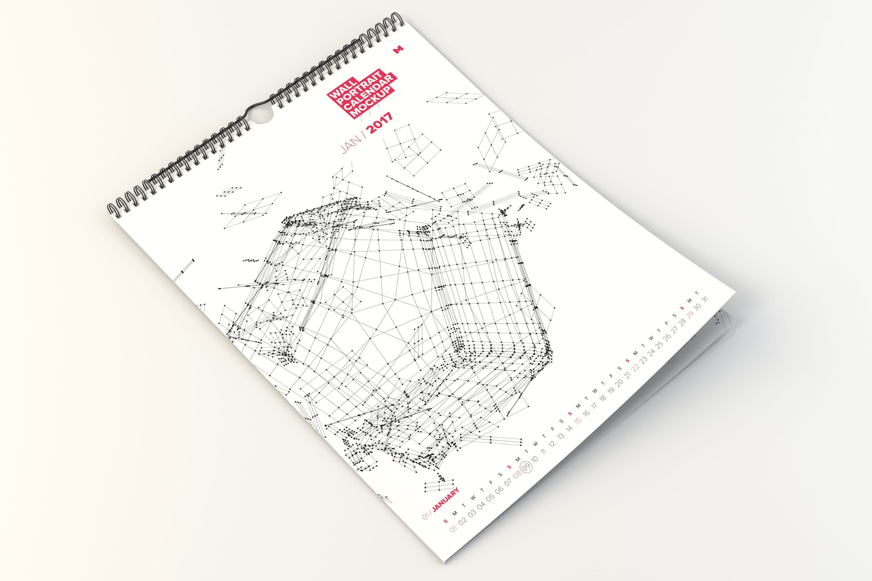 挂墙式活页日历版式设计样机模板 Perspective Wall Portrait Calendar Mockup