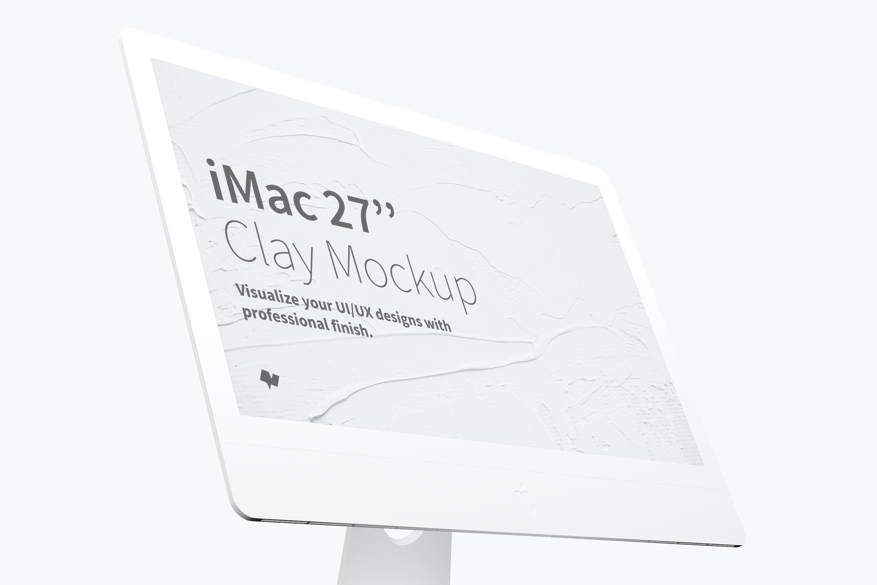 27寸iMac一体机Web设计预览黏土样机模板 Clay iMac 27” Mockup, Display Close Up
