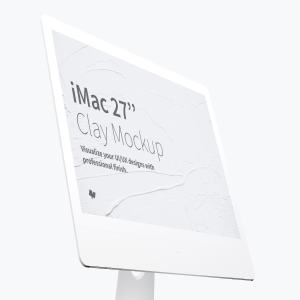 27寸iMac一体机Web设计预览黏土样机模板 Clay iMac 27” Mockup, Display Close Up