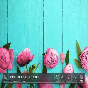 牡丹花香背景场景样机模板 Floral Peonies Mockup Scene #015