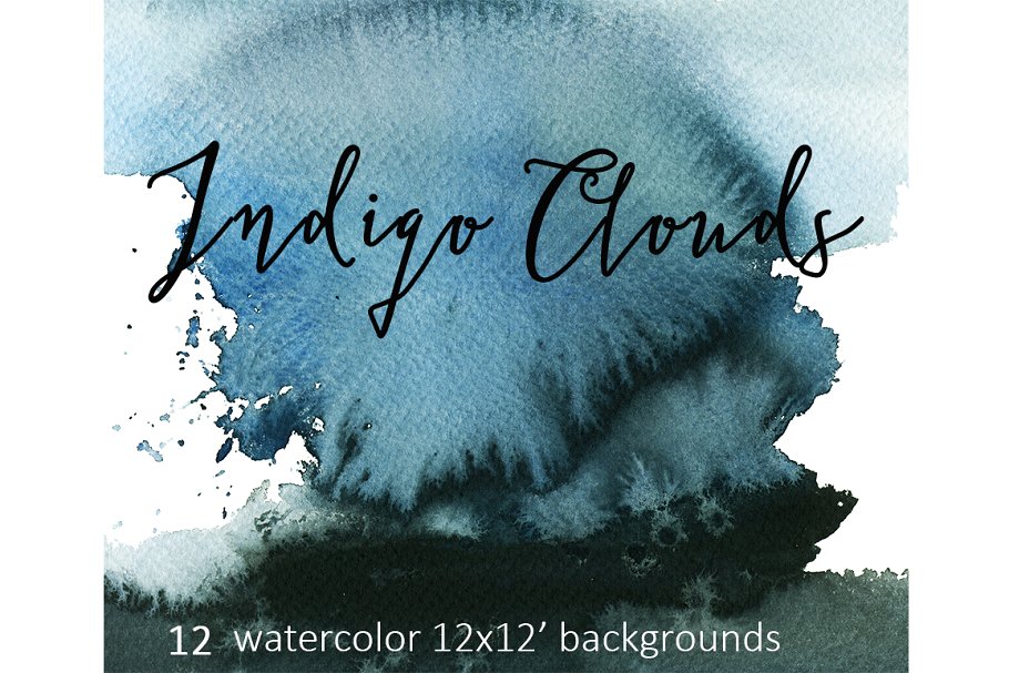 靛蓝水彩背景集 Indigo Watercolor Background Set