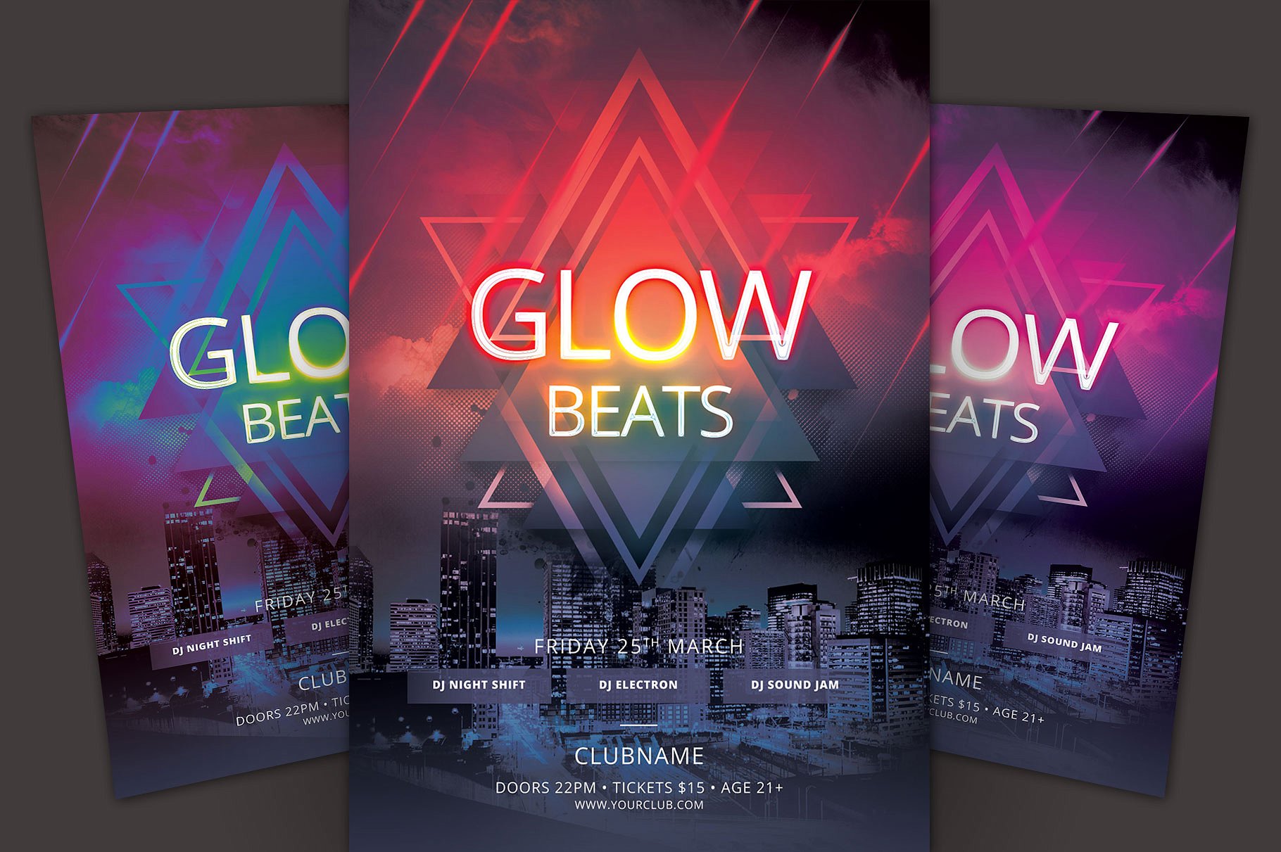 DJ音乐活动海报宣传传单模板 Glow Beats Flyer Template