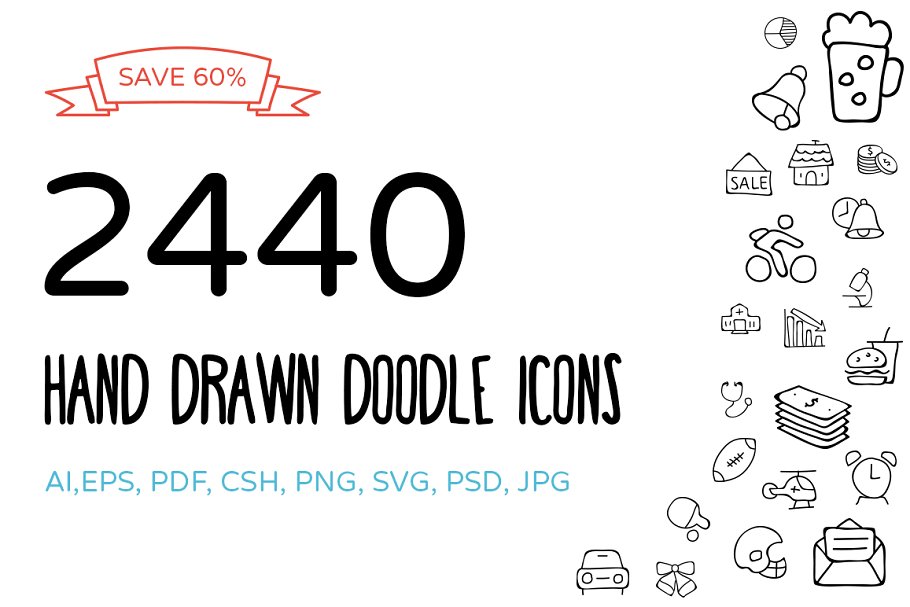 2440个手绘涂鸦图标 2440 Hand Drawn Doodle Icons Bundle