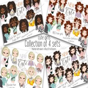 手绘卡通女性形象合集 Collection of 4 Sets Girls