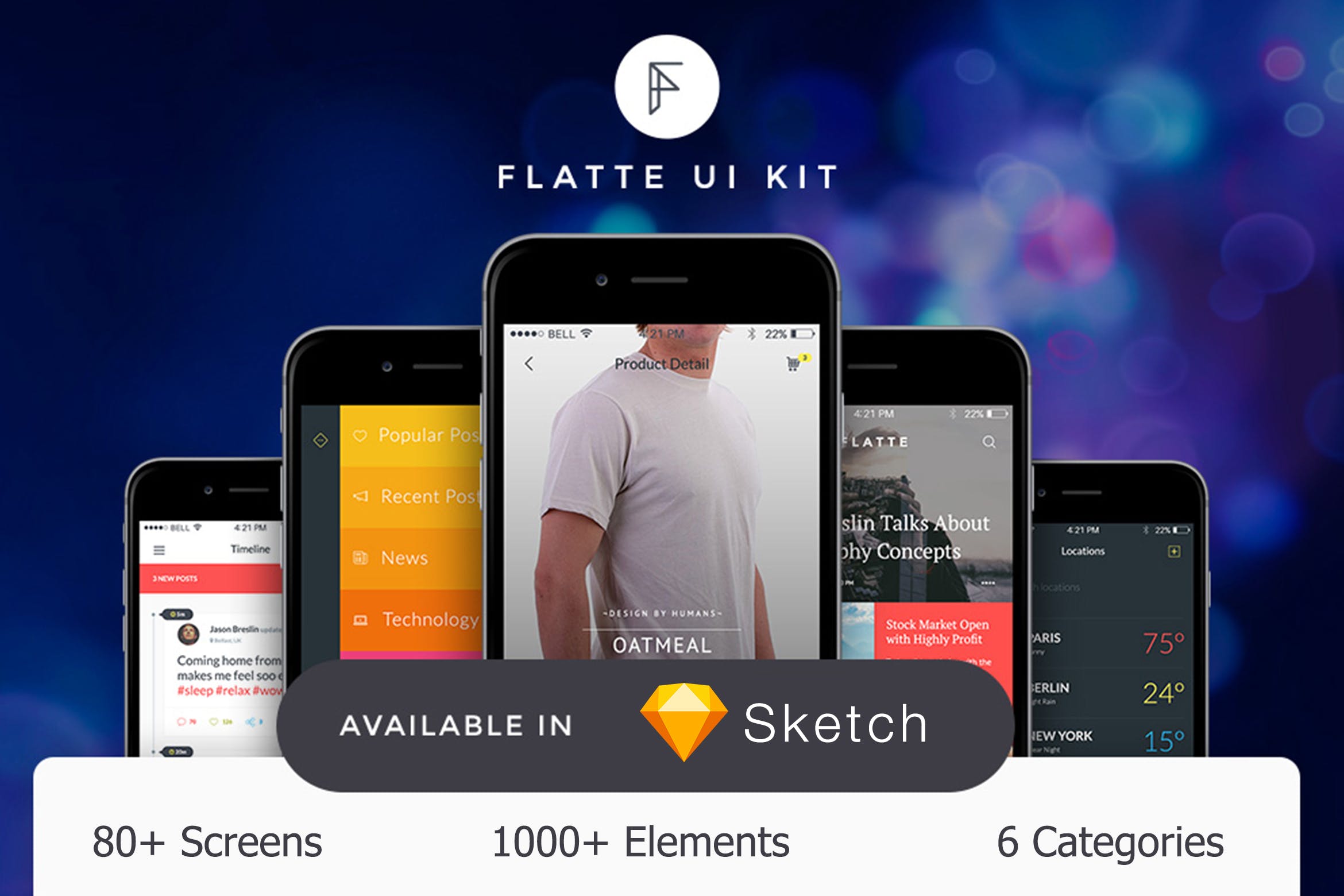 多用途扁平化APP设计UI工具包SKETCH模板 Flatte UI Kit – 80++ for Sketch