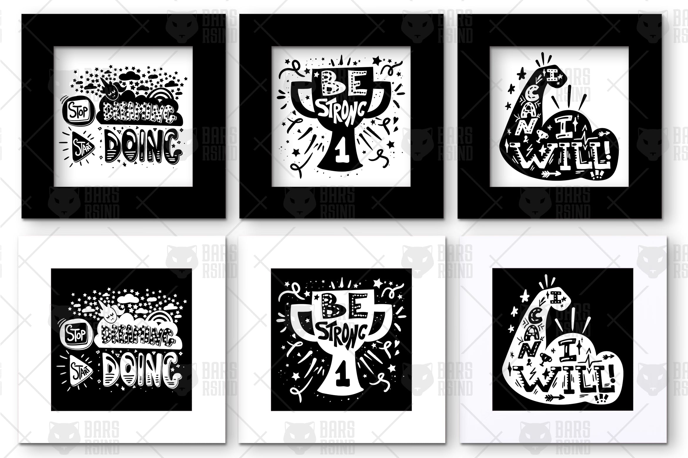 激励勉励手绘引语插画素材集 Motivational Hand Drawn Quotes Set