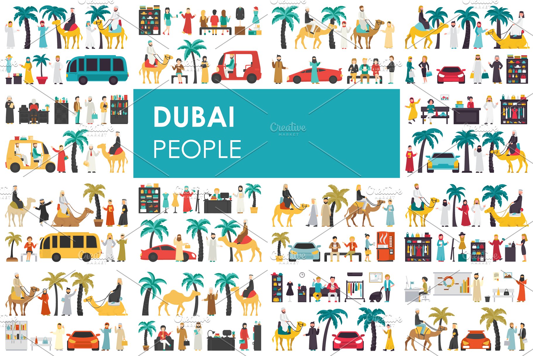 迪拜人物风情扁平化设计插画 Dubai – flat people set