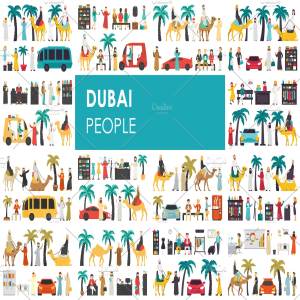 迪拜人物风情扁平化设计插画 Dubai – flat people set