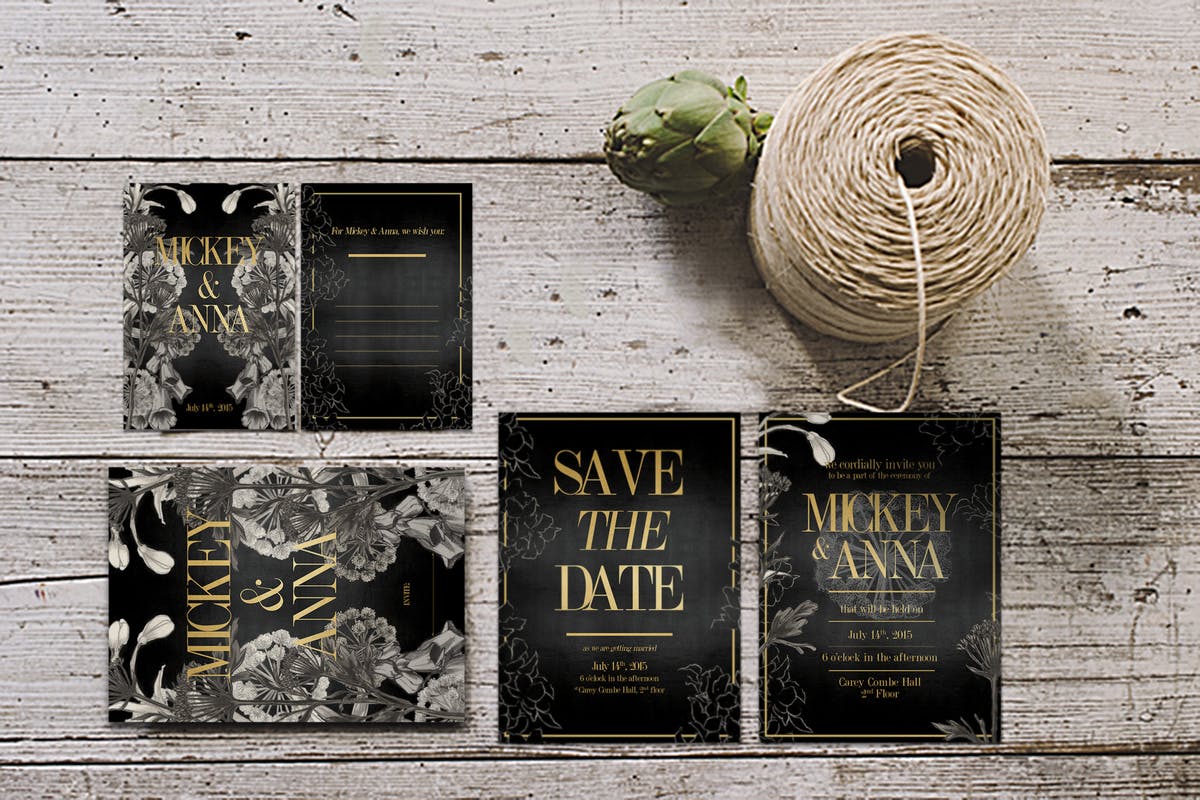 经典优雅叶子婚礼邀请函模板 Classic Foliage Wedding Invitation