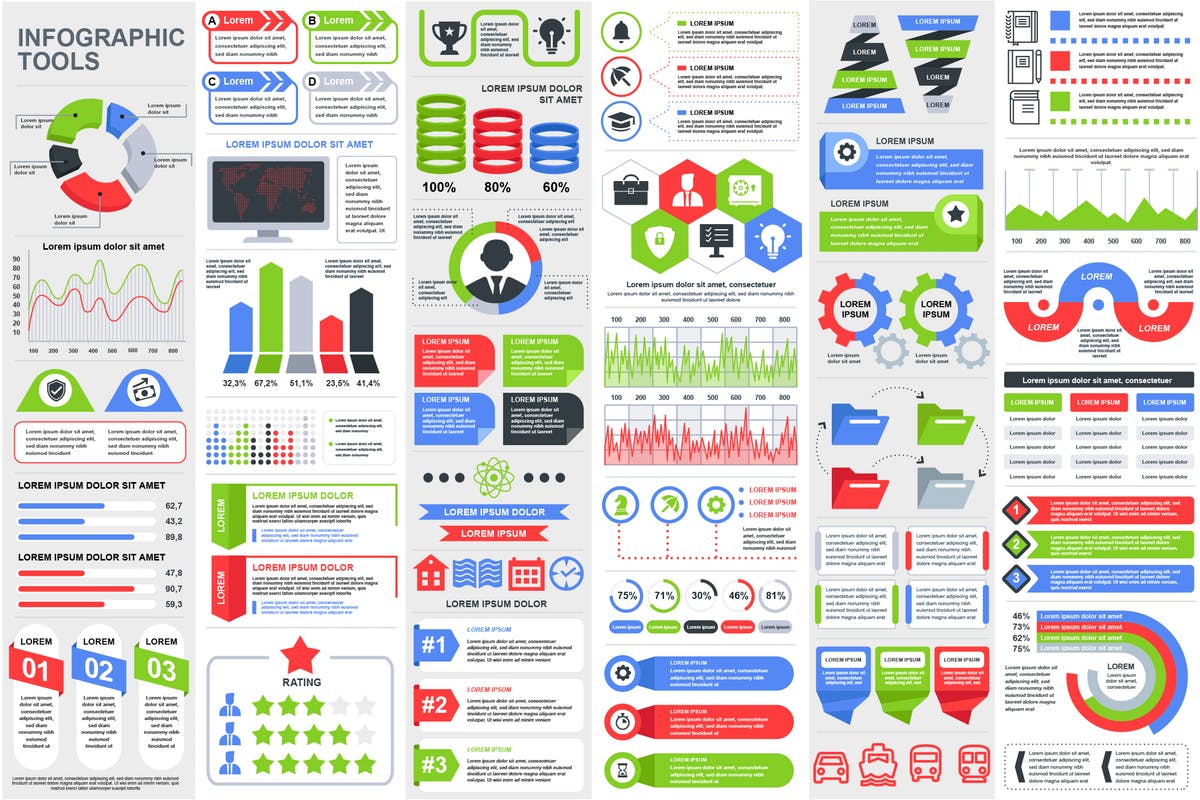 可视化数据演示信息图表幻灯片设计元素 Presentation Infographic Elements Template