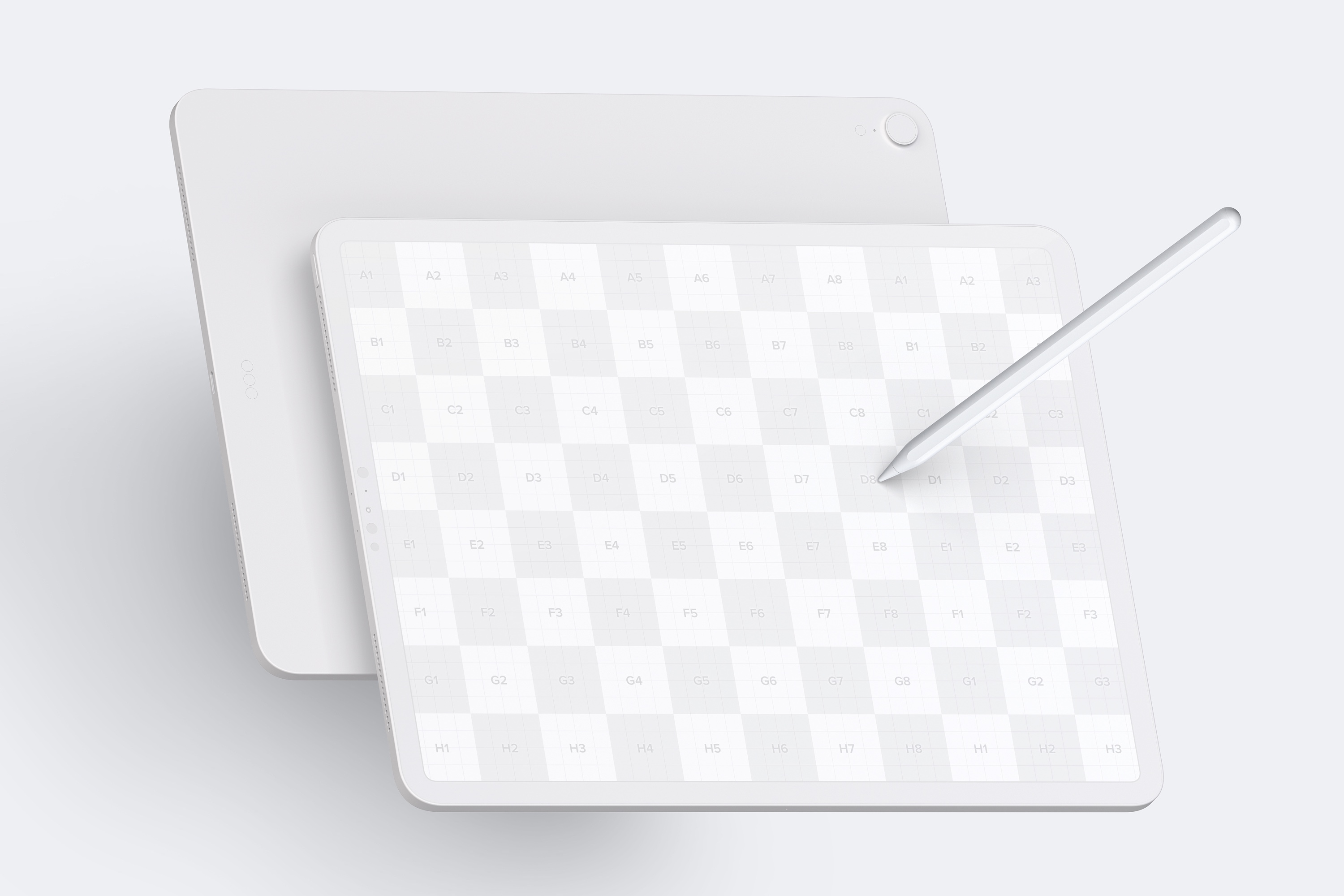 iPad Pro平板电脑前视图&后视图样机模板 Clay iPad Pro 12.9” Mockup, Landscape Front and Back View