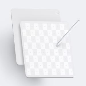 iPad Pro平板电脑前视图&后视图样机模板 Clay iPad Pro 12.9” Mockup, Landscape Front and Back View