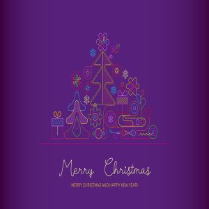霓虹灯线条设计风格圣诞节主题矢量插画 Merry Christmas neon design vector print template插图1