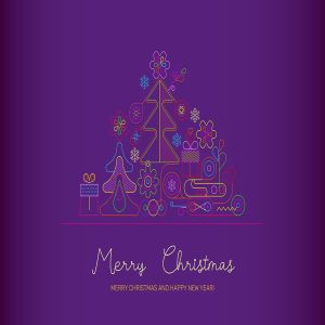 霓虹灯线条设计风格圣诞节主题矢量插画 Merry Christmas neon design vector print template