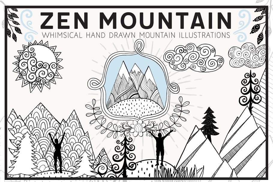 奇形怪状禅山山脉矢量图形 Whimsical Mountain Vectors