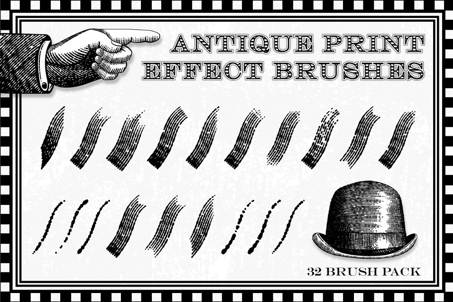 旧式复古古董印刷效果AI笔刷 Antique Print Effect Brushes