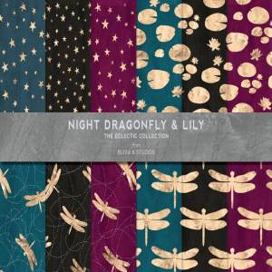玫瑰金星空/荷叶/蜻蜓图案纹理 Rose Gold Night Dragonfly Patterns