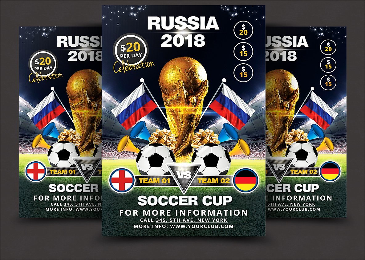 足球杯比赛宣传海报设计单页模板 Soccer Cup Flyer Template