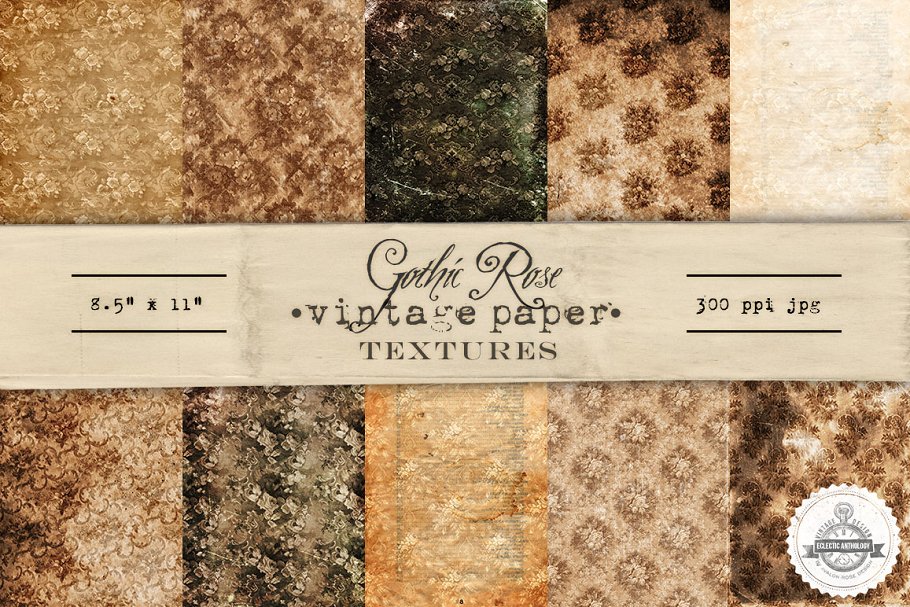 哥特式玫瑰复古纸张纹理 Gothic Rose Vintage Paper Textures
