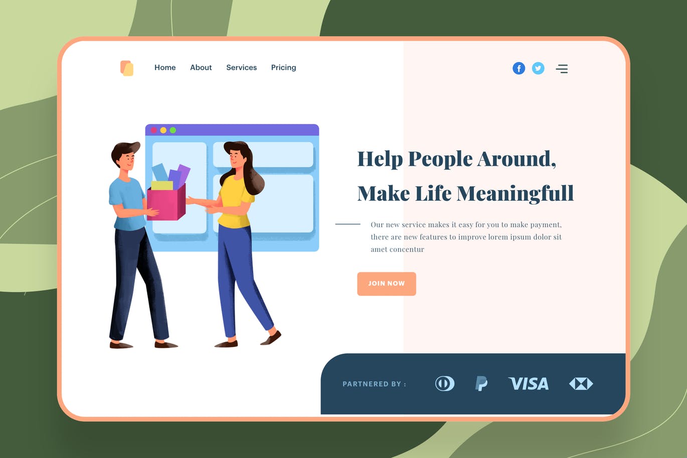 友好互助主题网站设计矢量插画素材 Help People Around Illustration – Website Header