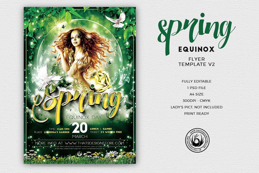 春天童话仙子仙境风格传单海报设计PSD模板v2 Spring Equinox Flyer PSD V2