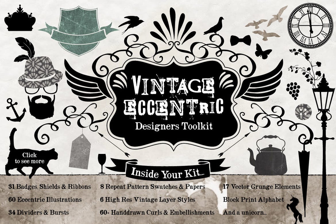 复古怪诞时尚设计矢量素材包 Vintage Eccentric Designers Toolkit