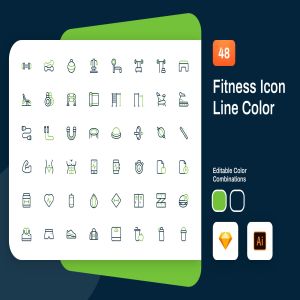 48枚健身运动彩色矢量线性图标 Fitness Icon Line Color
