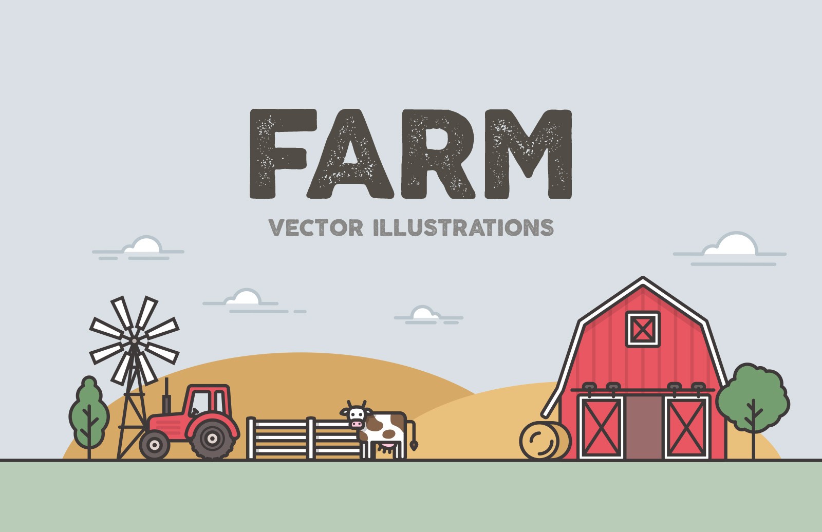手绘农场元素矢量形状 Farm Vector Illustrations