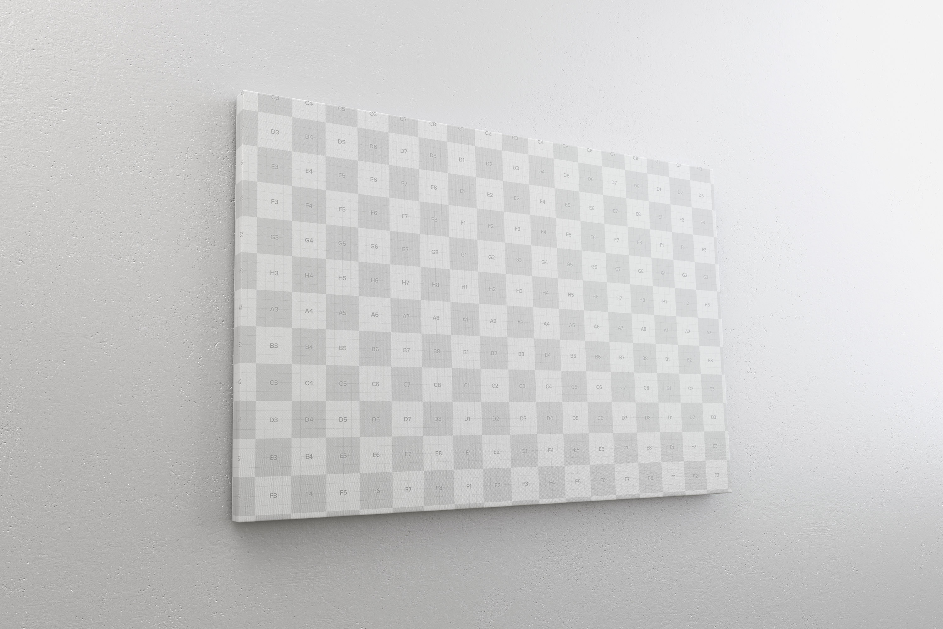 油画艺术作品挂墙帆布画布左视图样机 3:2 Landscape Canvas Mockup Hanging on Wall, Left View