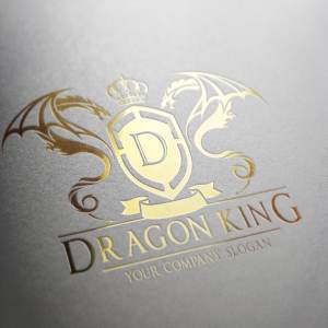 带翅膀金箔龙商业标志Logo模板 Dragon King Logo