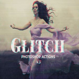 数字故障扭曲毛刺抽象照片特效PS图层样式v3 Glitch Photoshop PSD Template Ver. 3