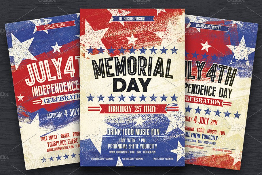 7月4日及阵亡将士纪念日传单模板 July 4th & Memorial Day Flyers