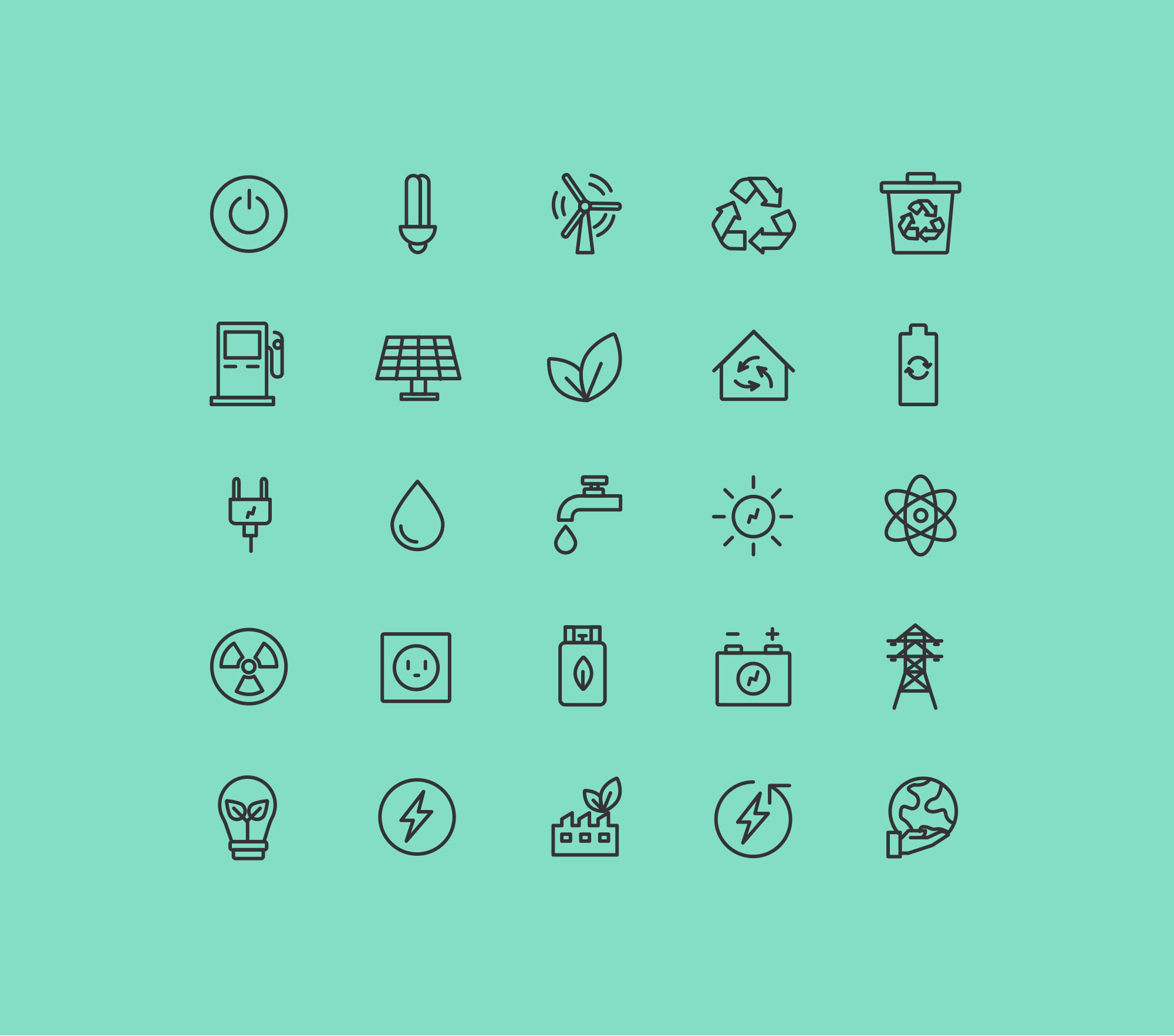 能源与生态矢量线性图标素材 Energy & Ecology Line Vector Icons