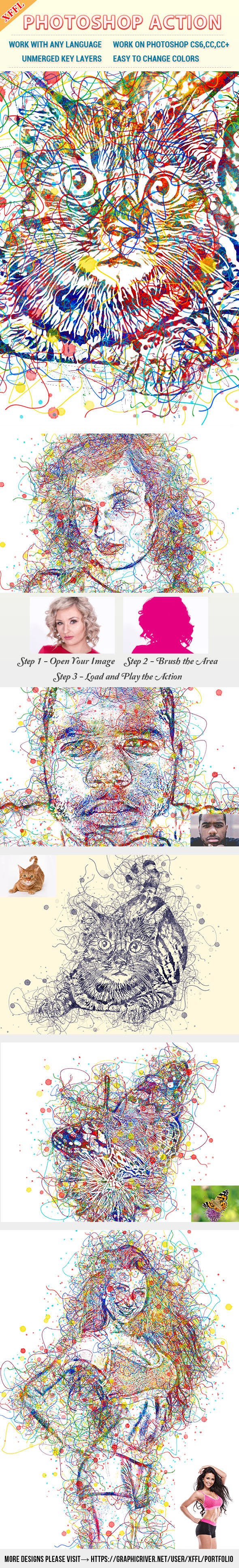 水彩线条肖像素描艺术Photoshop动作下载