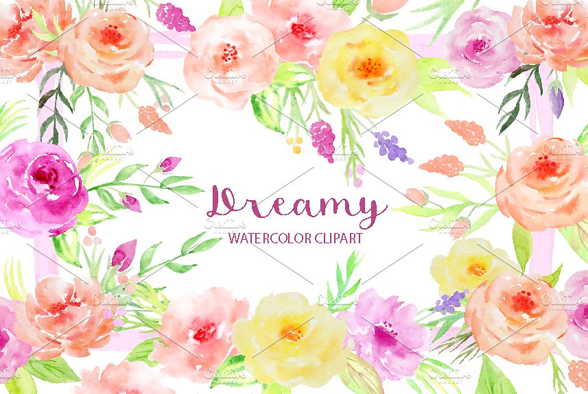 淡雅水彩花卉剪贴画合集 Watercolor Dreamy Collection