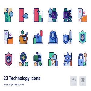 信息技术主题多彩线形图标 Technology detailed filled outline icons