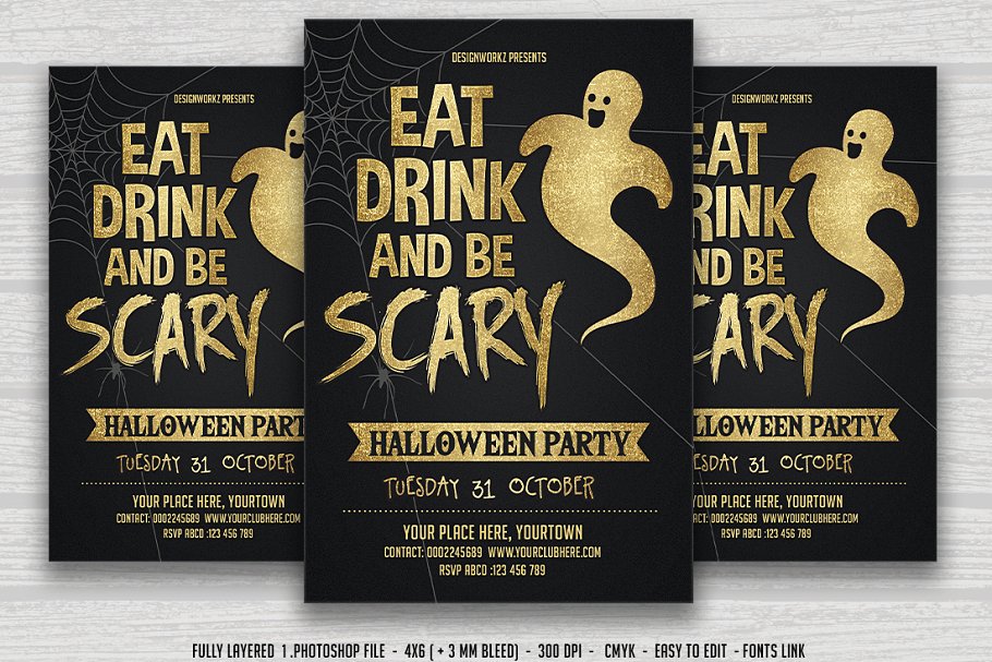 万圣节恐怖主题活动传单模板 Eat Drink Be Scary-Halloween Flyer