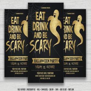 万圣节恐怖主题活动传单模板 Eat Drink Be Scary-Halloween Flyer
