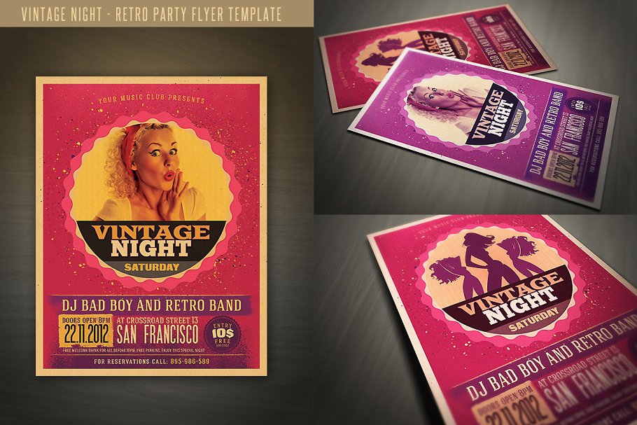 复古风格的派对传单模板 Retro Style Party Flyer