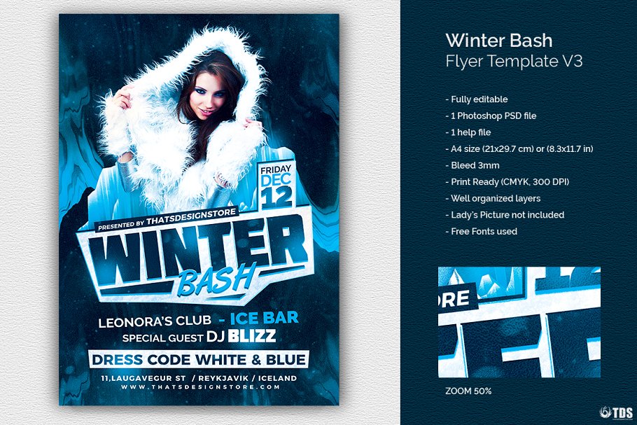 冬季狂欢节派对活动PSD传单模板V.3 Winter Bash Flyer PSD V3