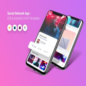 社交媒体网上交友APP应用UI套件 Social Network App iOS & Android UI Kit Template