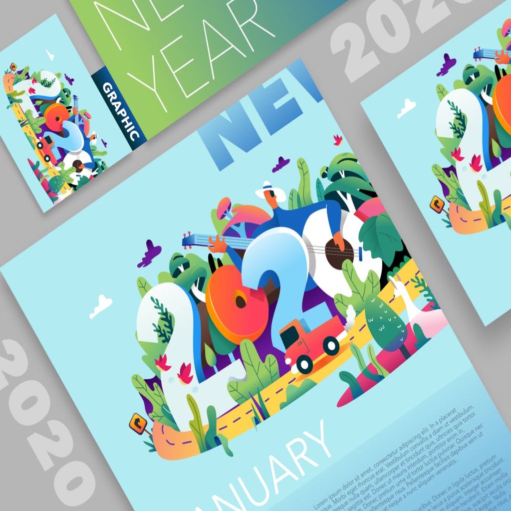 2020年新年主题矢量手绘设计素材 2020 New Year插图