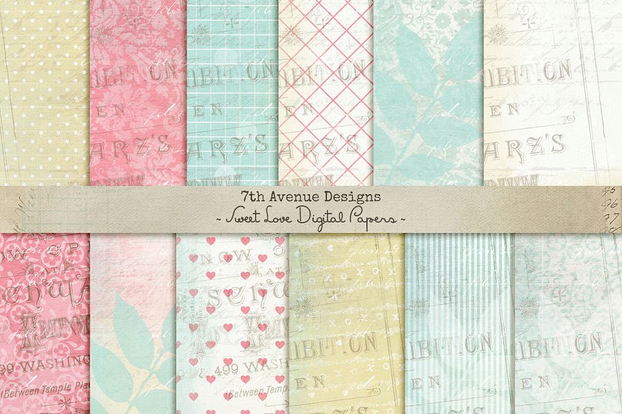 甜蜜爱情纸张纹理素材 Sweet Love Digital Papers