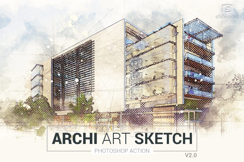逼真建筑主题艺术素描PS动作 Archi_Art_Sketch_Photoshop_Action_V2