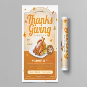 餐厅感恩节主题餐饮活动海报传单模板 Thanksgiving Flyer
