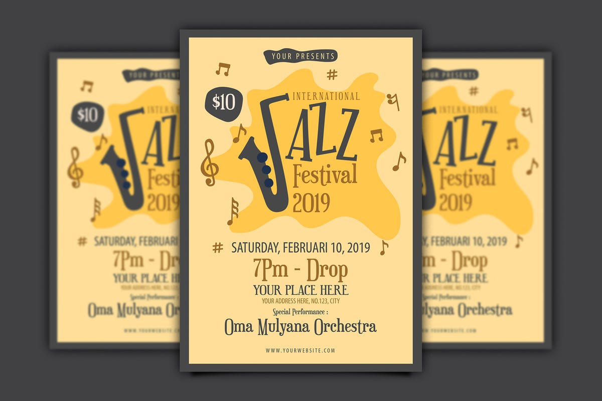 爵士音乐节活动海报设计模板 International Jazz Festival Flyer