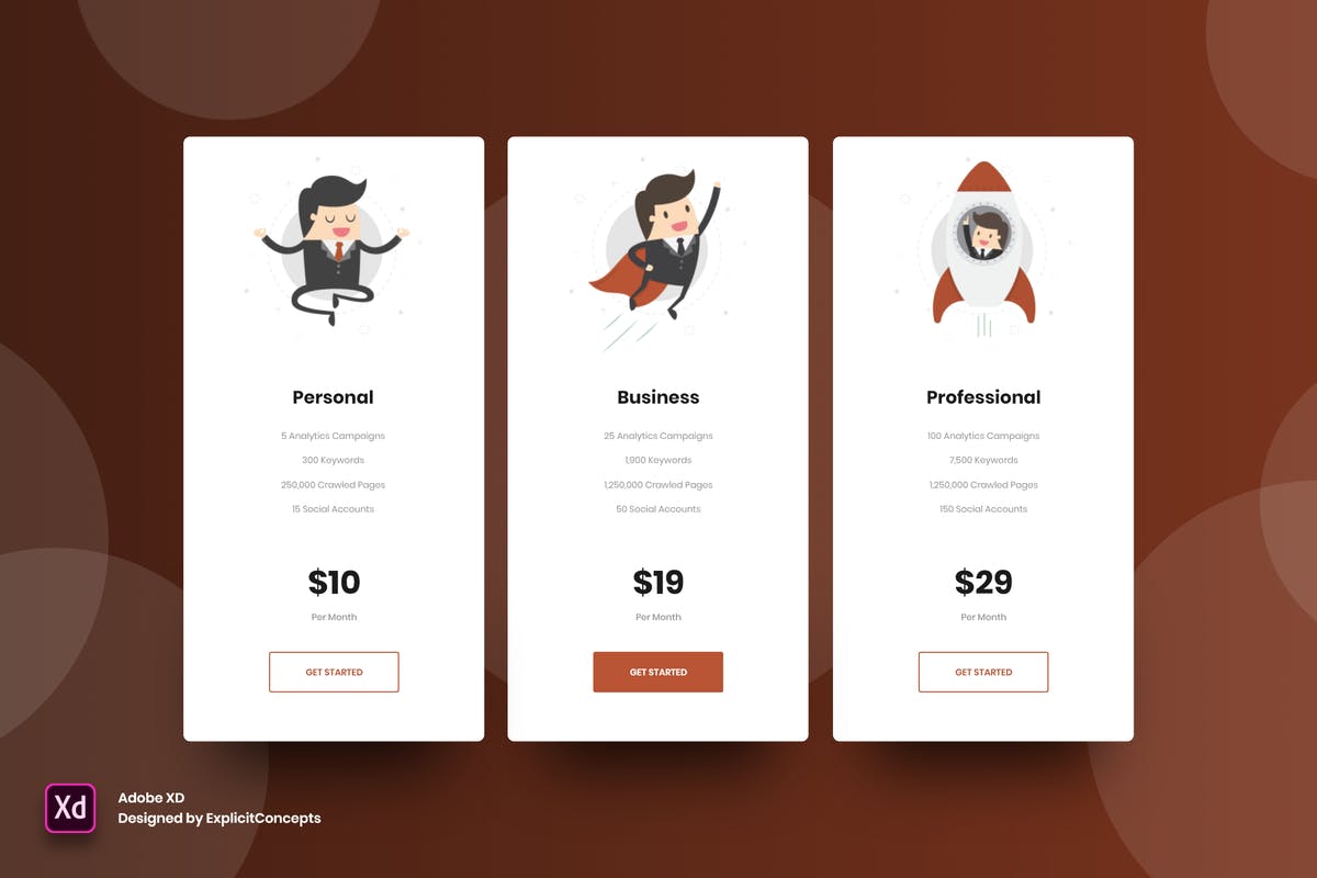 SEO服务套餐网站价格表单UI模板 for XD SEO Pricing Table – Adobe XD